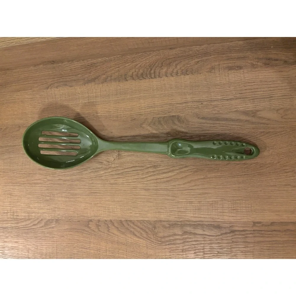 Vintage Green Melamine Slotted Spoon Kitchen Cooking Utensil